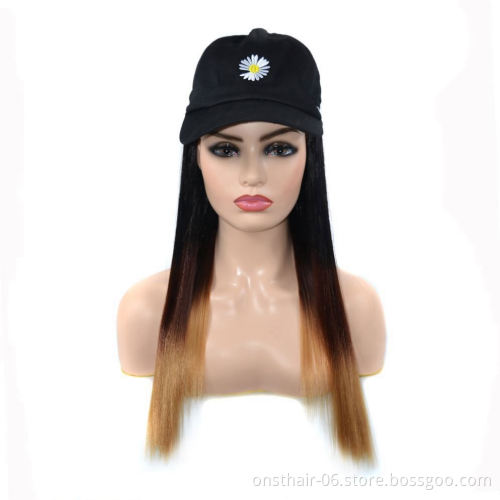 MYZYR Artificial Wig Hat Baseball Cap Curly Blond Wig Female Female Heat-resistant Fiber Elf Cut Long Wig with Long Straight OPP